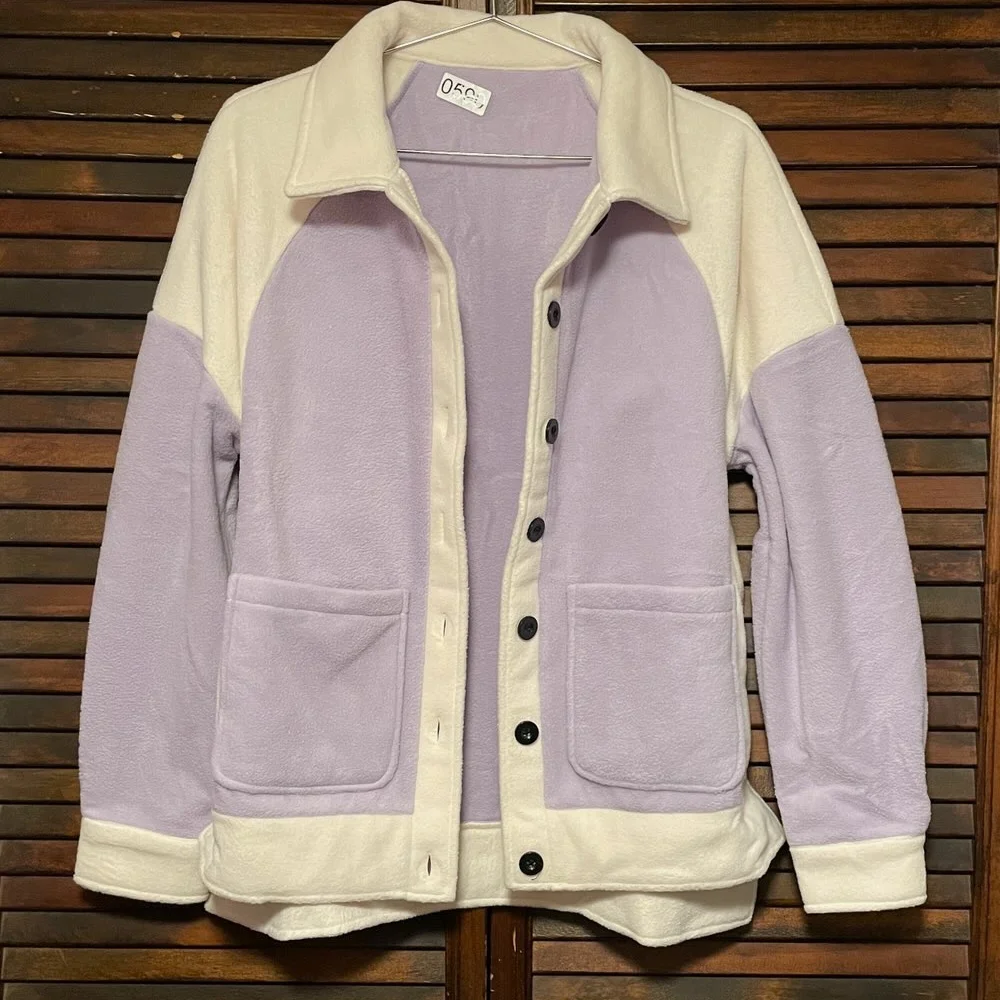 Cozy Purple and Cream Teddy Jacket with Relaxed Fit, Size Small, NWOT - Picture 2 of 3